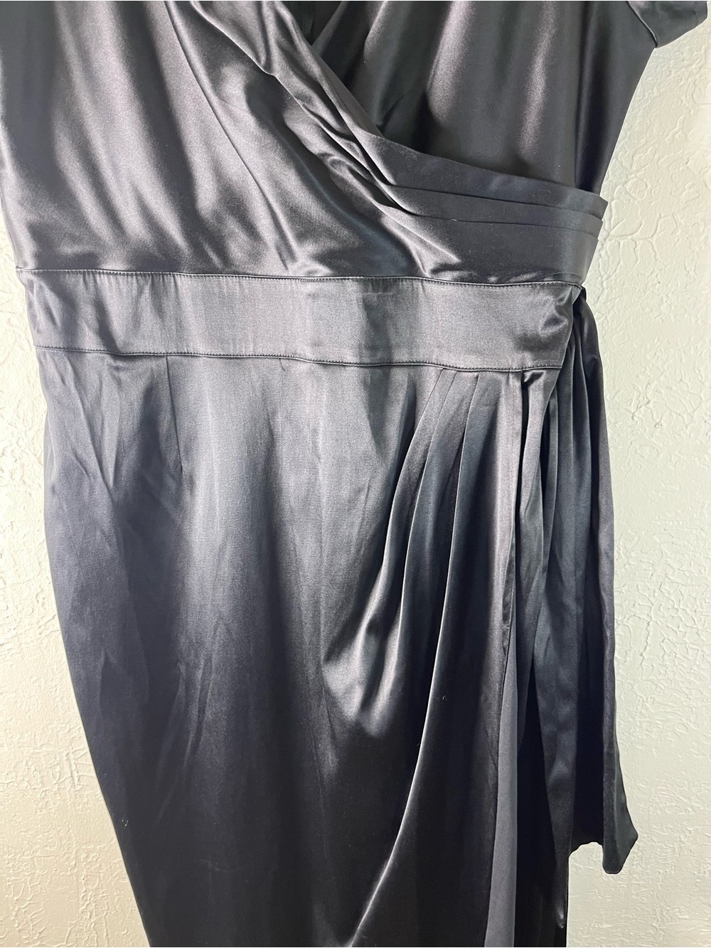 Pin Up Couture Ava Faux Wrap Sash Wiggle Dress in Satin Black - Picture 7 of 15